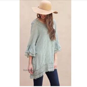 Gauze peasant Tunic Dress in Sage